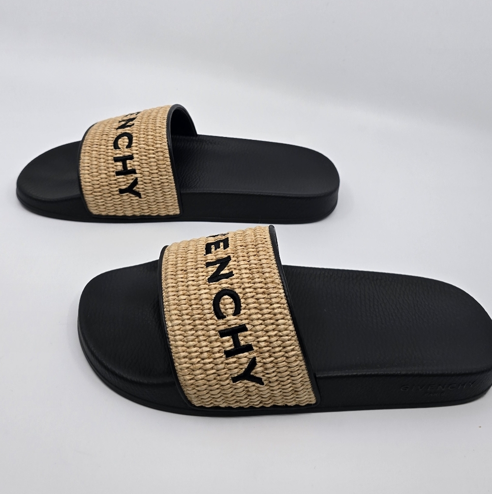 Givenchy Embroidered Logo Raffia Slide Sandals - Picture 6 of 12